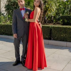 Red A-line backless prom dress